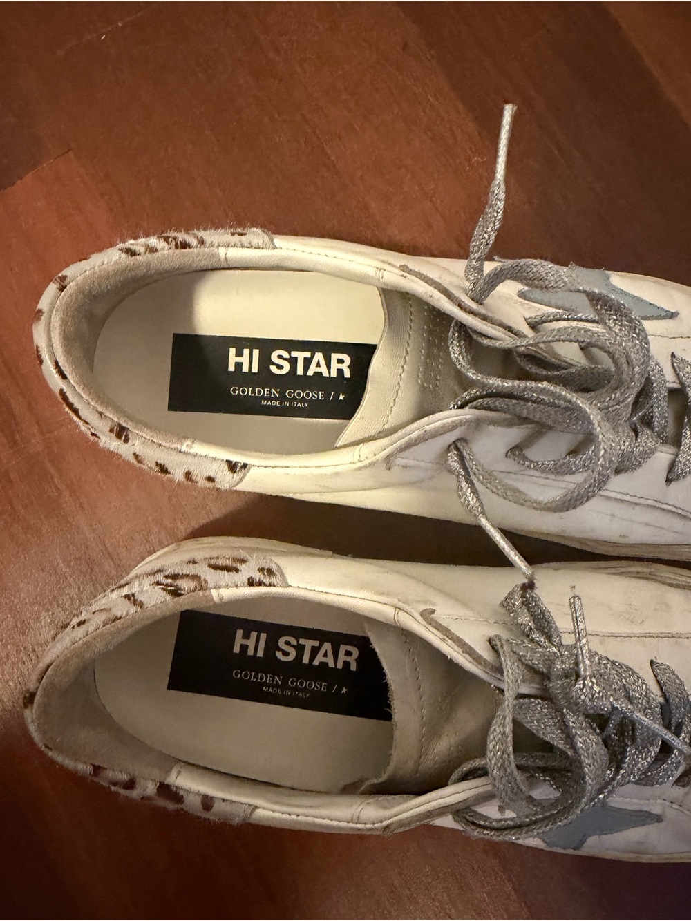 Golden Goose Super-Star Sneakers White Blue Star Leopard Heel Size 41 - Picture 3 of 5